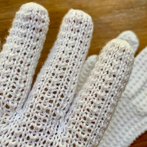 Vintage Crochet Gloves, White Cotton Knitted Glov… - image 8