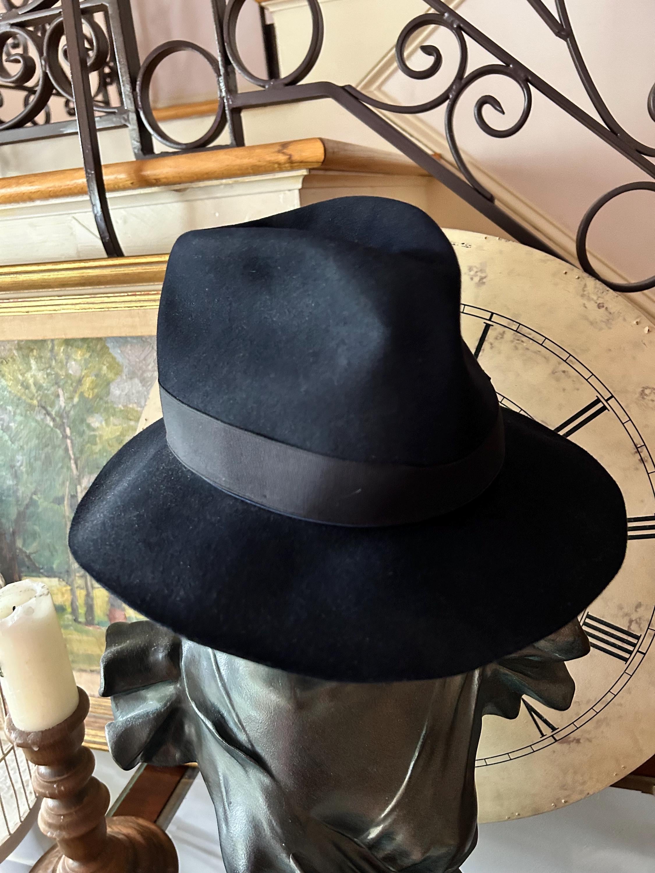 Vintage Authentic Borsalino Fedora Hat, Black Soft Felt, Made in