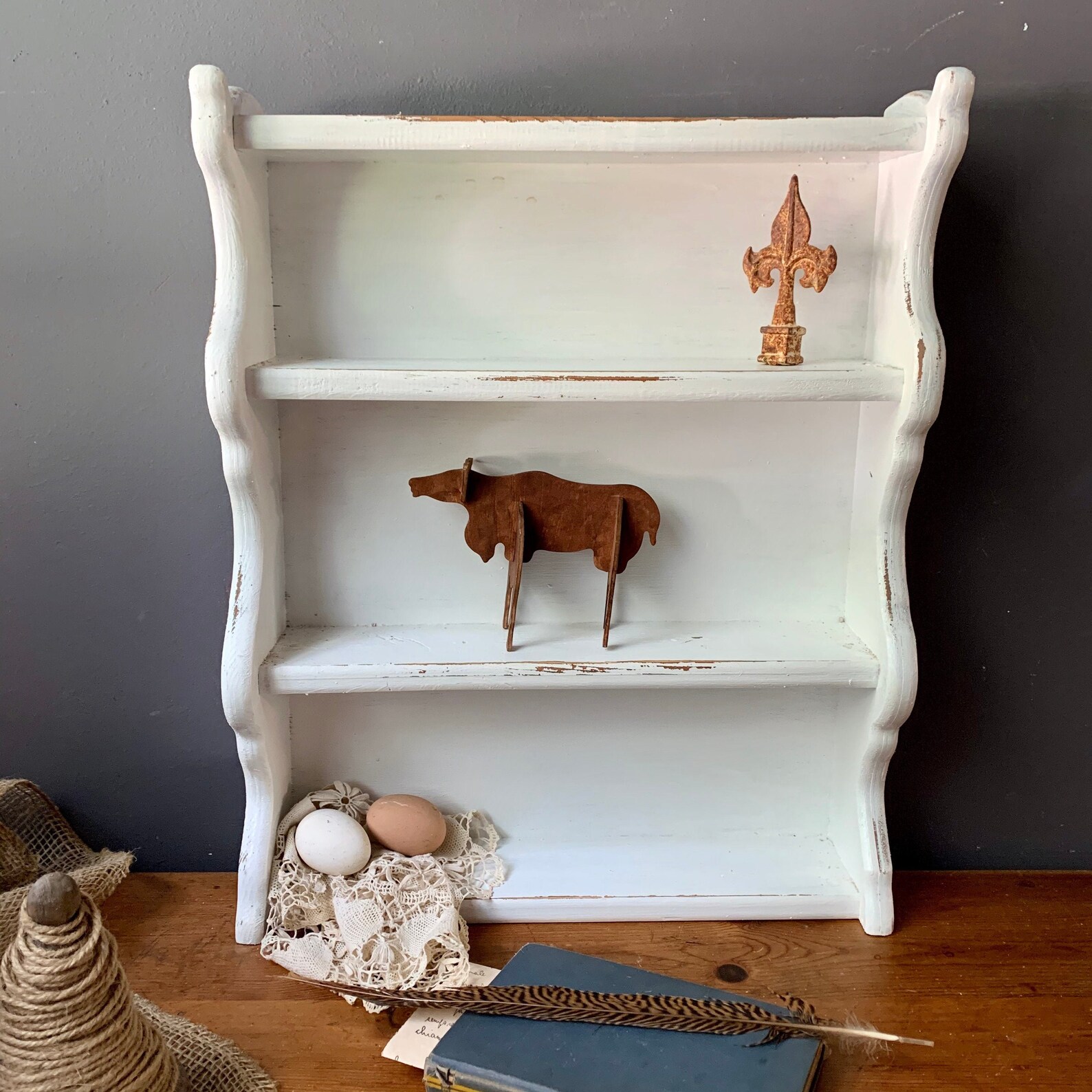 White Wall Shelf Unit 4 Tier Shabby Chic Distressed Shelves Etsy