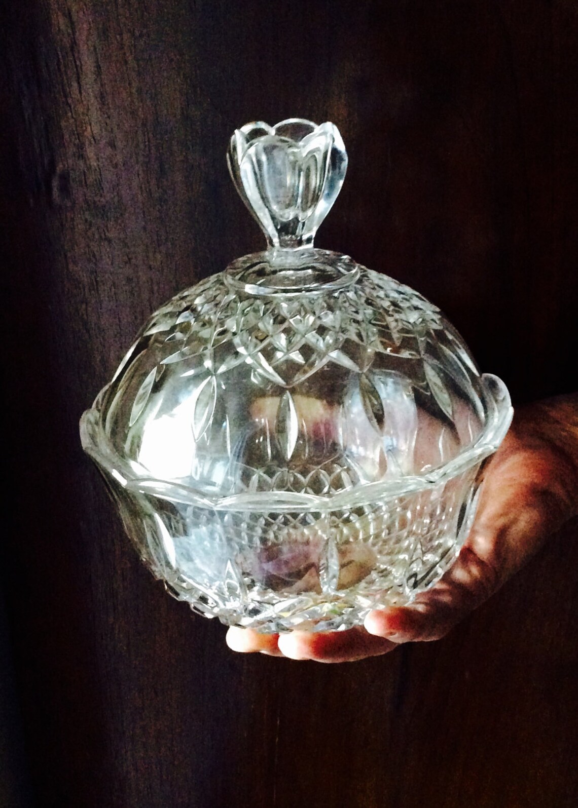 Lead Crystal Bowl Covered Glass Candy Dish & Lid Vintage Etsy UK