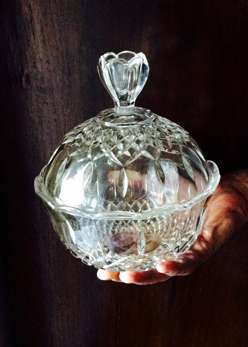 Lead Crystal Bowl Covered Glass Candy Dish & Lid Vintage Etsy