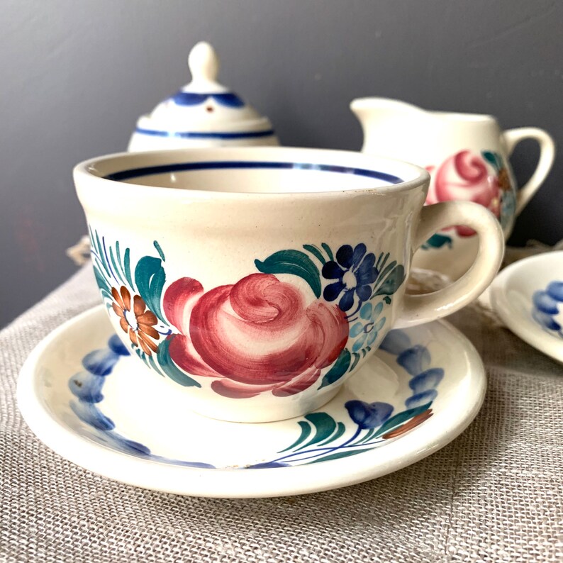 Vintage Polish Pottery Cup and Saucer Coffe Set 5 Piece Etsy
