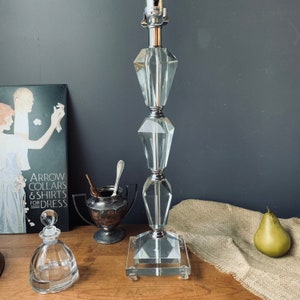 Vintage Stacked Glass Table Lamp, Heavy Crystal, Art Deco Style