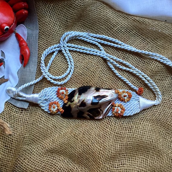 Vintage 80s Sea Shell Belt: Macrame Cord, Mother of Pearl  display picture 3