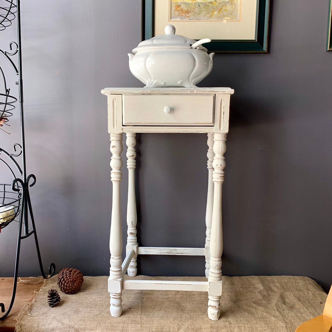 Antique Tall Side Table Painted In White With Chalk Paint And Etsy