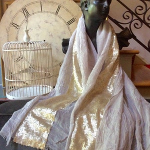 Champagne Cotton Shawl: Golden Sequin Stripe, Evening Wrap