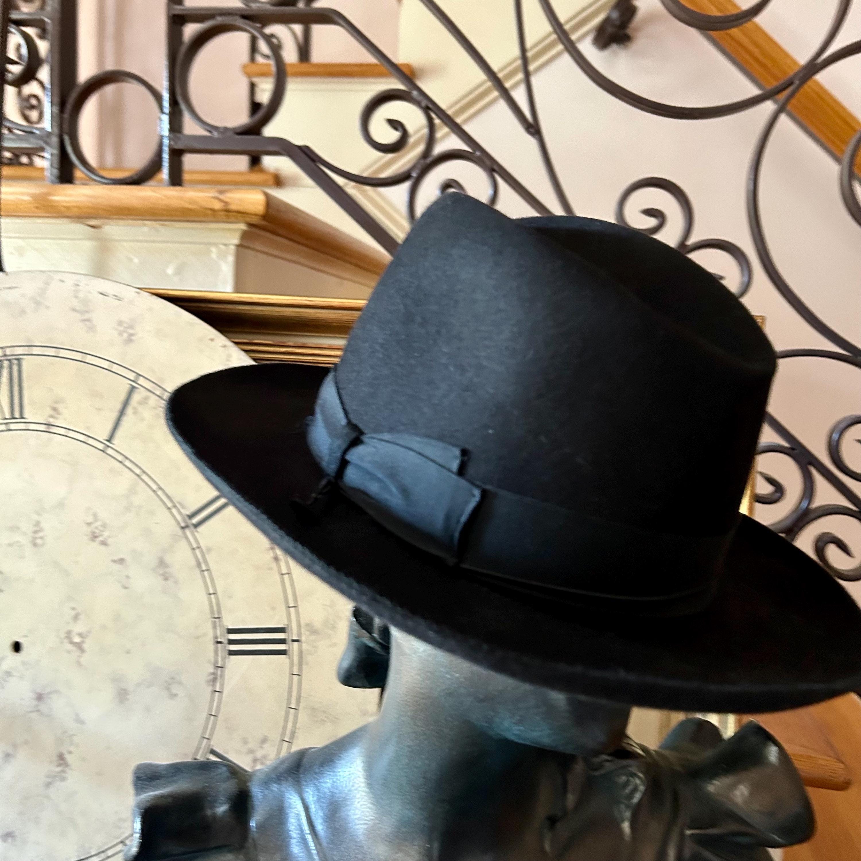Vintage Authentic Borsalino Fedora Hat, Black Soft Felt, Made in