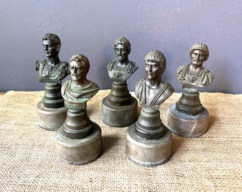 Roman Emperors Bust Statues. Set of 5, Bronze Torso, From Italy
