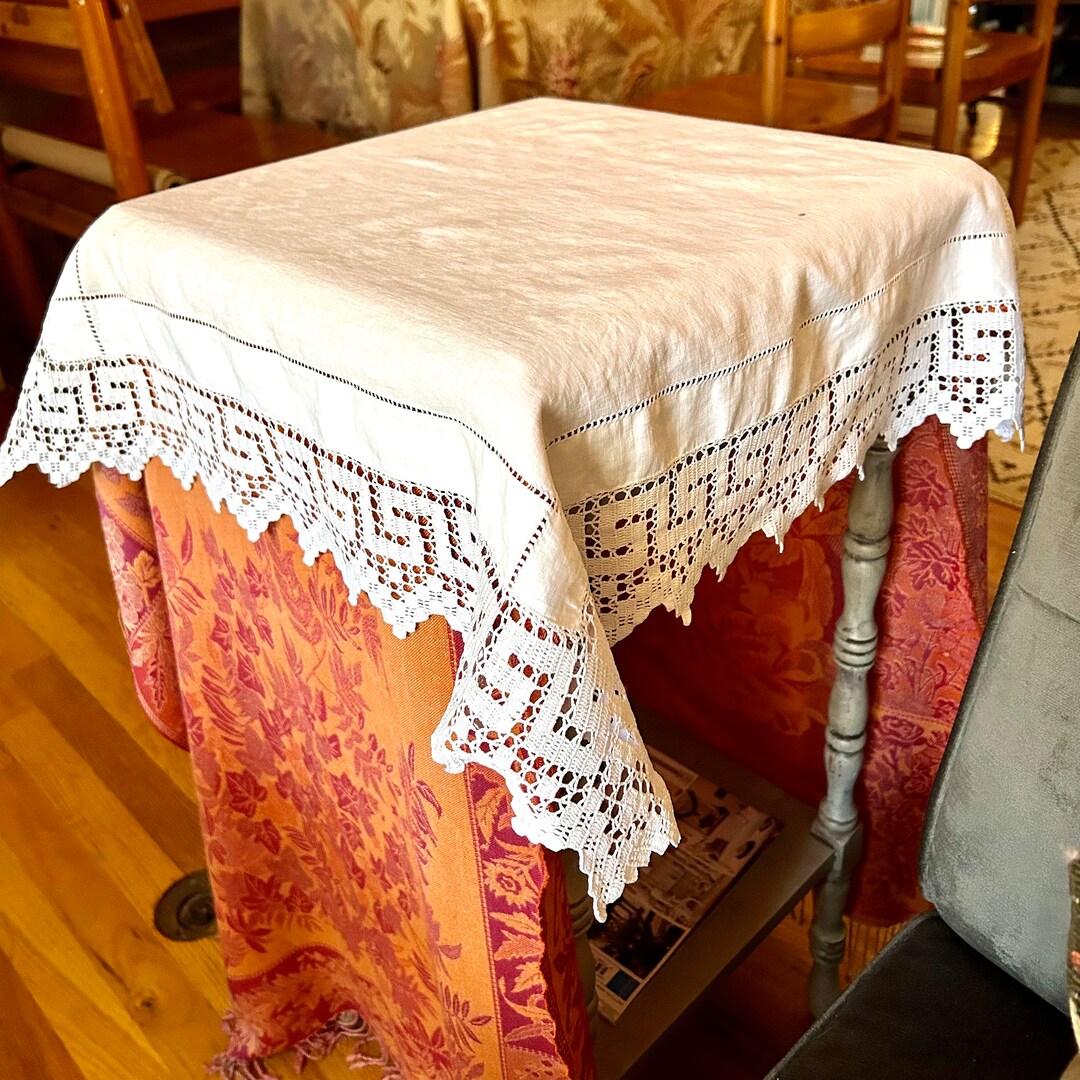Vintage Edwardian Linen and Lace Tablecloth Small Square From Etsy