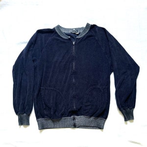Vintage Ermenegildo Zegna Knittet Terry Track Jacket in Navy Blue, Casual Men, Made in Italy