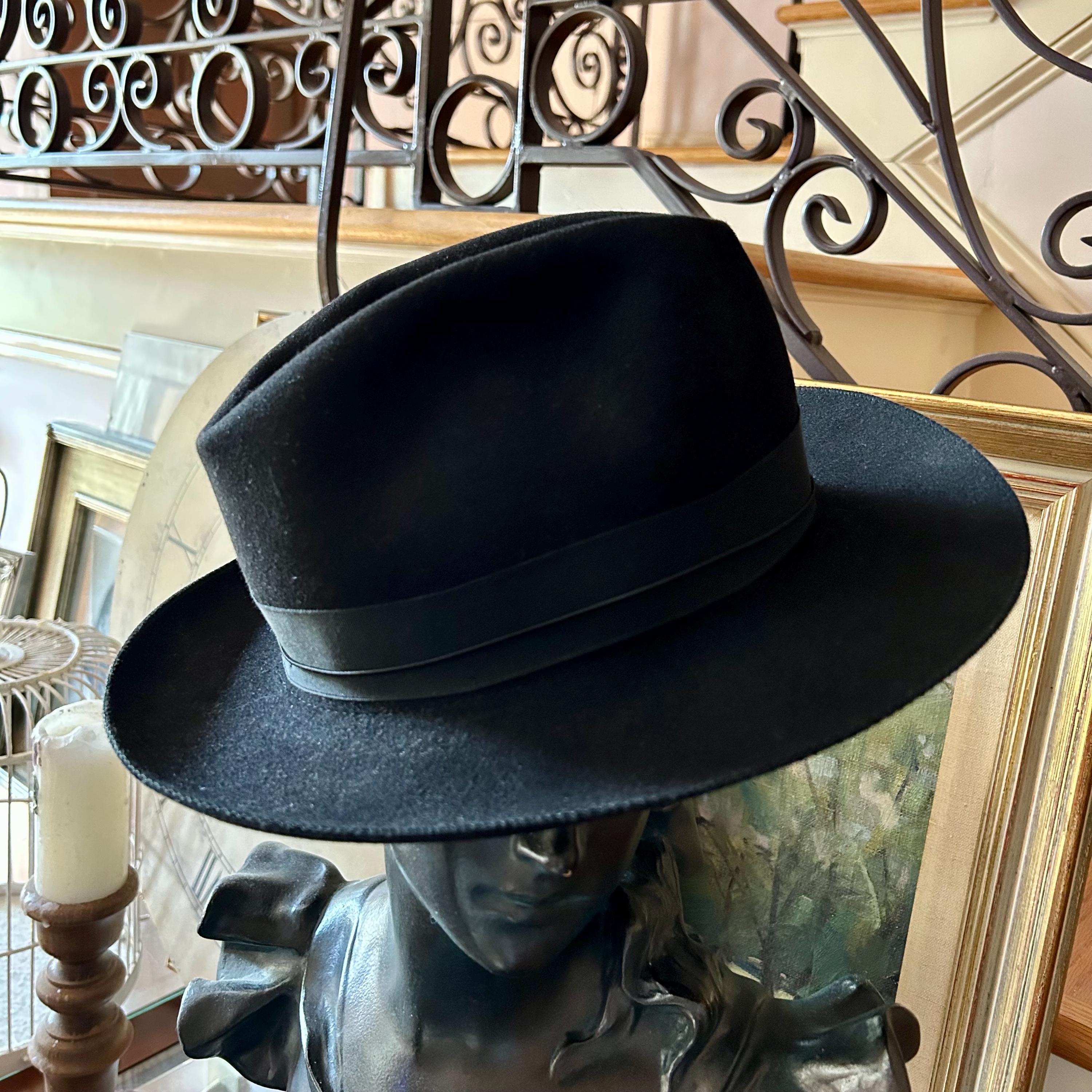 Vintage Authentic Borsalino Fedora Hat, Black Soft Felt, Made in