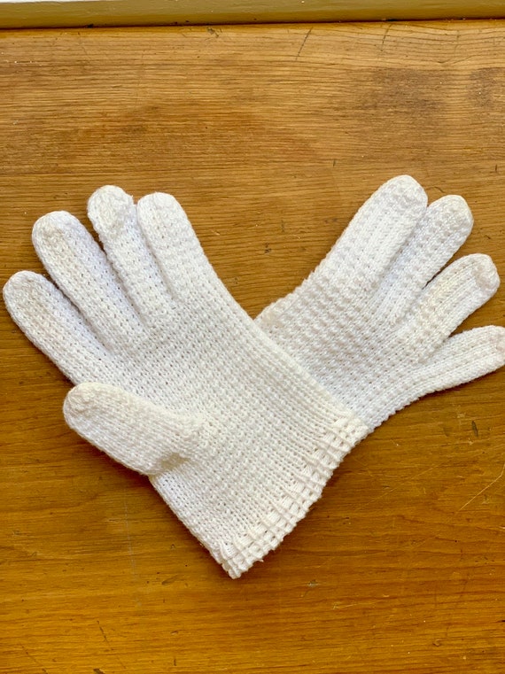 Vintage Crochet Gloves, White Cotton Knitted Glov… - image 4