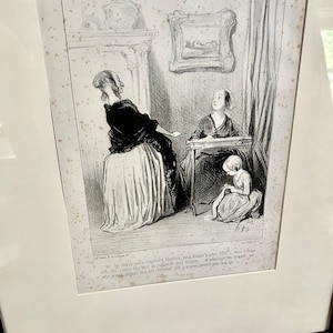 Antique French Lithograph, Framed Old Picture, Satire by Honore Daumier of Liberated Women