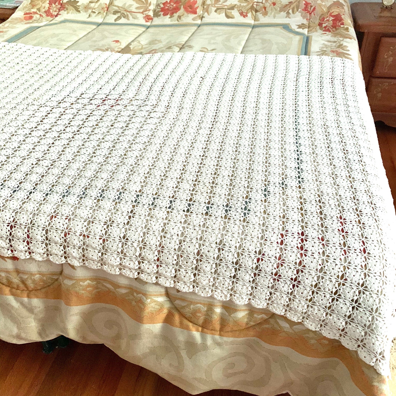 Twin or Queen Size Hand Made Crochet Lace Bed Spread Romantic Etsy