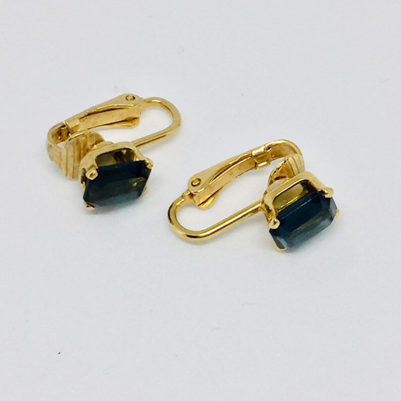 Gold Earrings With Blue Stone 14 K HGE Lind Rectangle Etsy