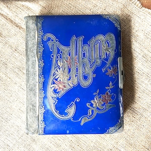 Vintage Celluloid Photo Album, Royal Blue, Victorian Cabinet Card