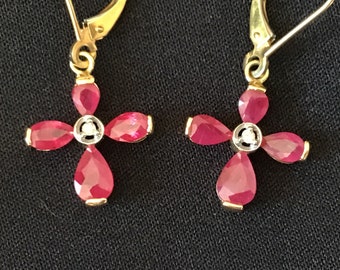 Adorable 14k yellow gold and ruby earrings
