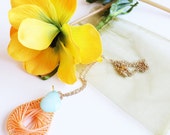 Pendant - Unique light orange pendant with golden chain, Romantic pretty and elegant pendant, Casual modern pendant, Contemporary pendant