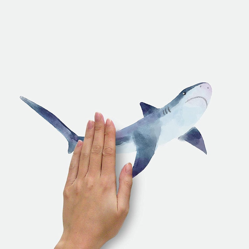 Sharks Peel And Stick Wall Decals Blue Gray Shark Bathroom Etsy