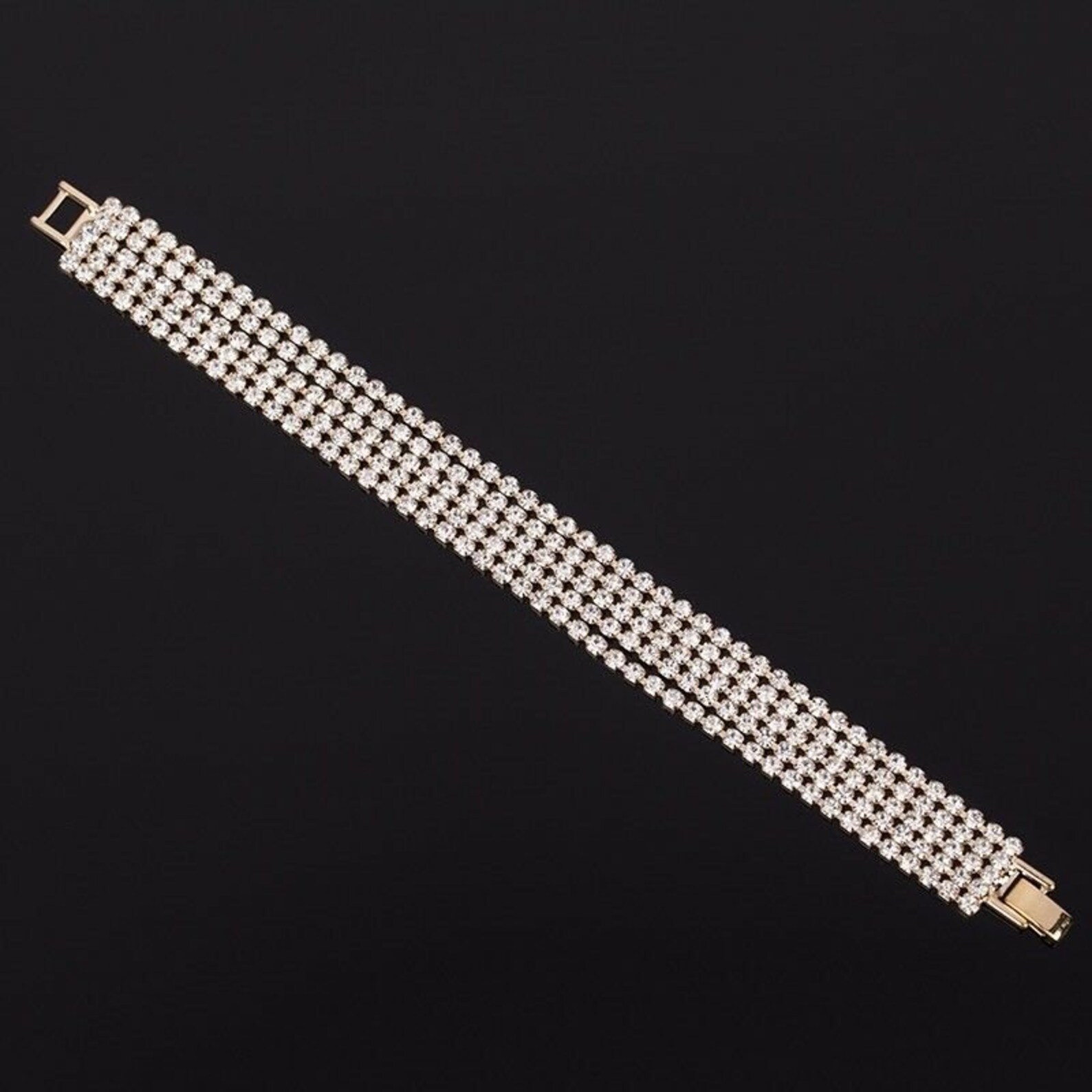 Stunning Gold Plated Rhinestone Crystal Multi String Fashion Etsy