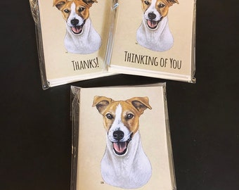 Jack Russell Terrier Notecards.  Comes in Plain, Thank You, Thinking of You, or a Variety Pack.  Great for Dog Lovers! Pack of 5.