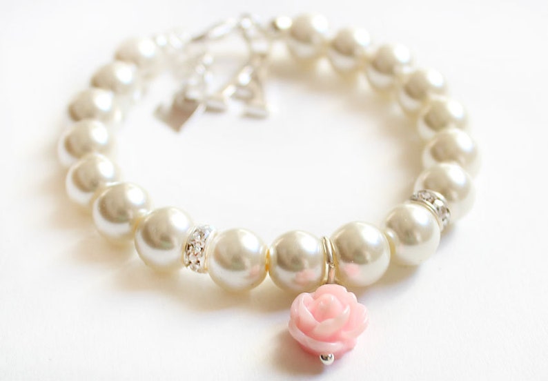 Pearl flower girl bracelet, personalized flower girl gift, wedding gift, bridal party, will you be my flower girl bracelet image 2