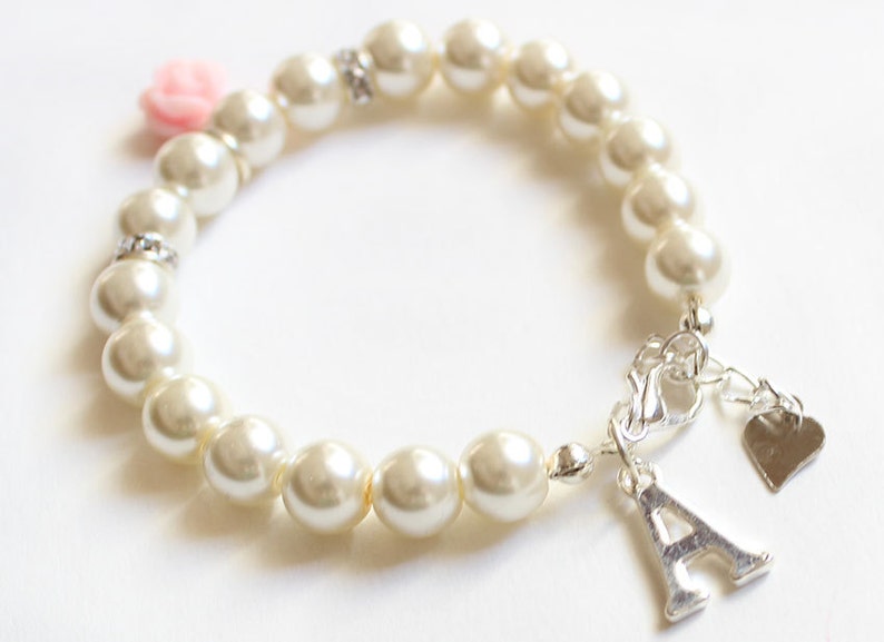 Pearl flower girl bracelet, personalized flower girl gift, wedding gift, bridal party, will you be my flower girl bracelet image 3