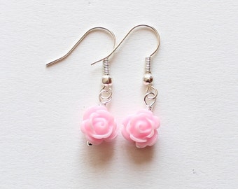 Flower girl earrings, flower earrings for girls, flower girl gift, wedding jewelry, junior bridesmaid earrings, rose earrings