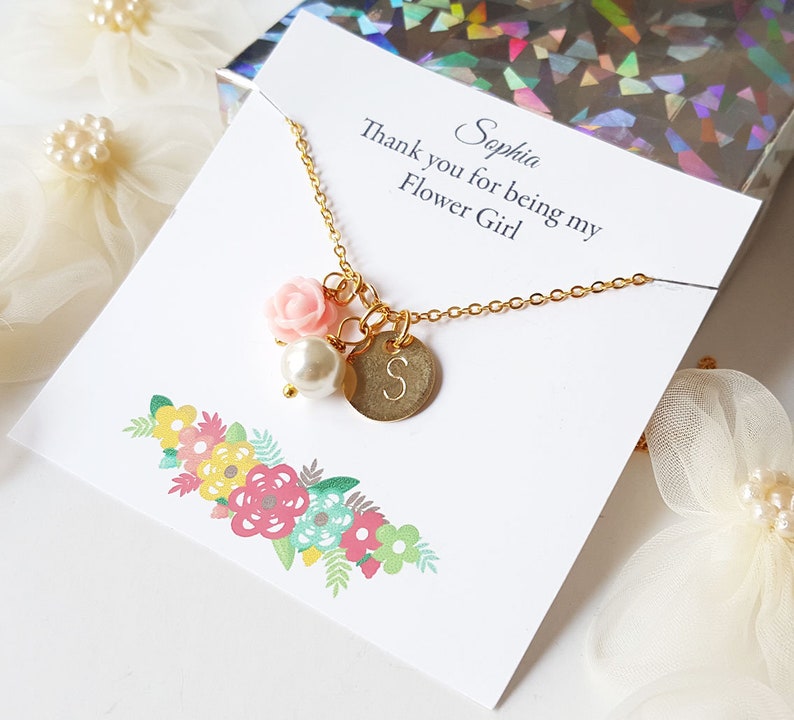 Flower girl gold necklace, personalized flower girl gift, little girl gifts, custom flower girl gift, flower girl proposal image 5