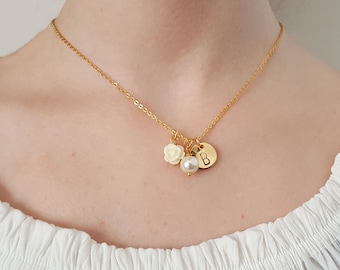 Ivory flower girl necklace, personalized gold necklace, little girl gifts, toddler flower girl gift, custom flower girl gift