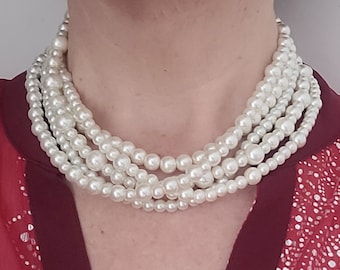 Choker pearl necklace, statement pearl necklace, bridesmaid gift, wedding jewelry, ivory pearl necklace, multistrand pearl necklace