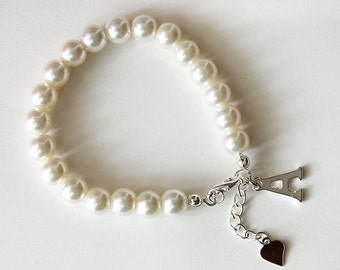 Child's pearl bracelet, little girl bracelet, flower girl bracelet, pearl bracelet, personalized bracelet, wedding gift, flower girl jewelry