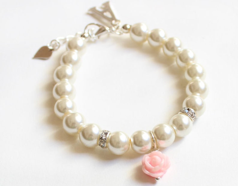 Pearl flower girl bracelet, personalized flower girl gift, wedding gift, bridal party, will you be my flower girl bracelet image 4