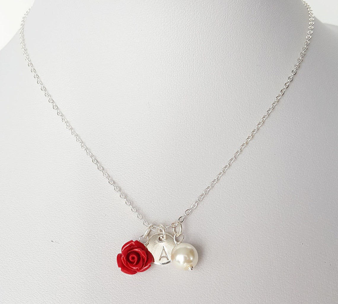 Burgundy flower girl necklace silver flower girl necklace Etsy