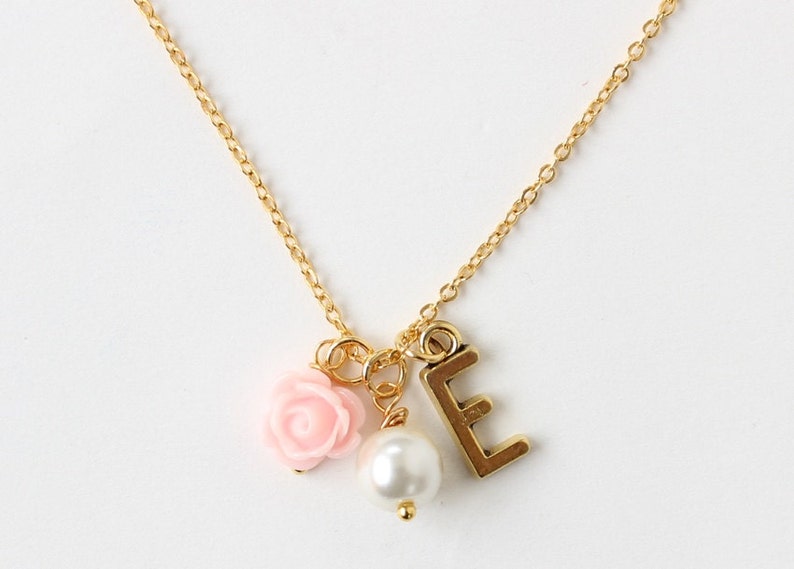 Gold flower girl necklace, personalized flower girl necklace, flower girl gift, wedding gift, bridal party gift, childrens necklace image 4