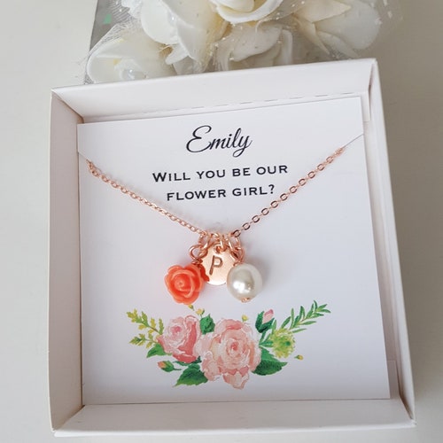 Flower Girl Proposal Gift Personalized Necklace Flower Girl Etsy