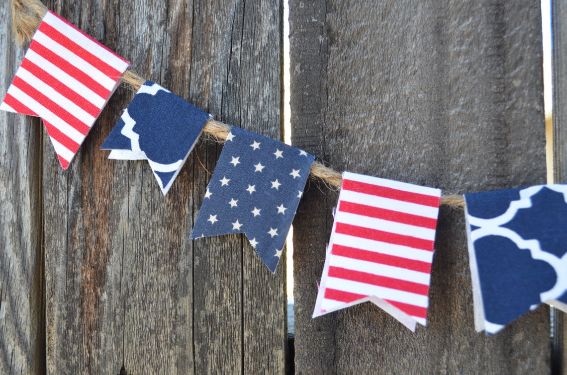 Mini Fabric Bunting Red, White and Blue, 12-18 Inches Party Decor