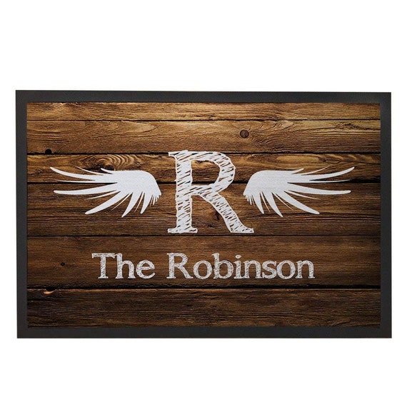 Custom Doormat Outdoorpersonalized Rustic Doormat With Wings Etsy