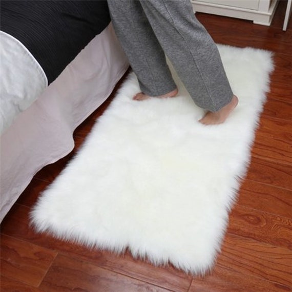 White Shaggy Fur Faux Fur Rug Rectangle Shape Plush Soft Modern Fur Rug Living Room Area Rug