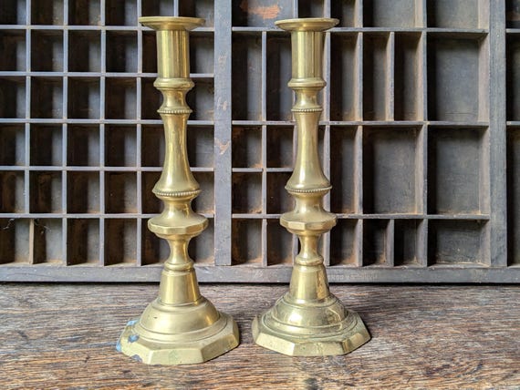 Pair of antique brass candlesticks