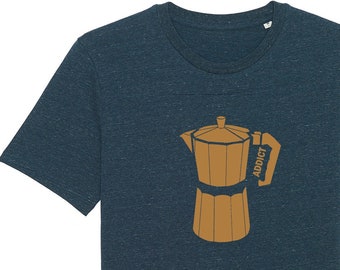 T-Shirt Coffee, Addict, coffee shirt for men, dark blue mottled