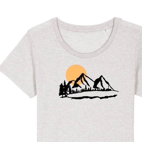 T-Shirt "Bergluft", weiß meliert, Berge, Siebdruck