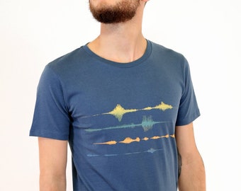 Frequenz T-Shirt in blau meliert, Herrenshirt, Musik, Schallwelle, Oberteil