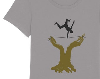 Shirt "Slackline" bedruckt, Grau, T-Shirt, Damenshirt mit Siebdruck