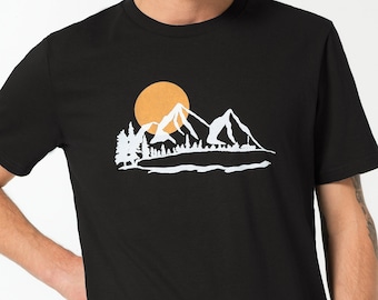 T-shirt mountain air, black, mountains, printed, nature motif, men's shirt, printed T-shirt, modern print