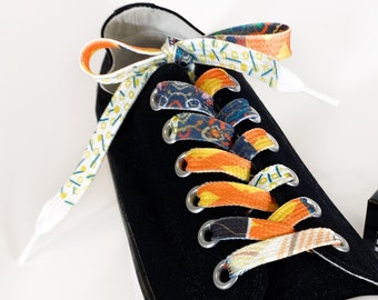Shoelaces, 100 cm long, "orange party mix", unique, hand-printed, high quality, flat laces, patterned, self-printed, multicolored
