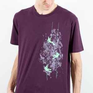 T-shirt climber, violet, printed, screen printing, mountaineer, T-shirt men, men, climbing, bouldering