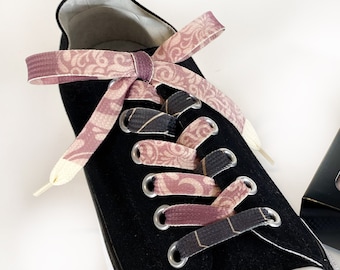 Shoelaces, 100 cm long, "pink ornaments", unique pieces, hand-printed, high quality, flat laces, patterned, self-printed, multicolored