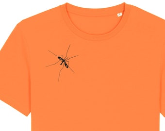 T-shirt, crane motif, orange, men's shirt
