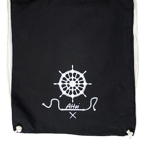 Sale: gym bag &quot;Ahoy&quot;, black, backpack, cotton bag, steering wheel, anchor